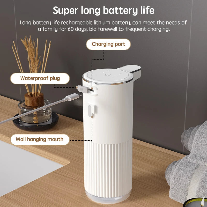 Dispensador Automático de Jabón Espumoso con Carga Tipo-C – 360 ml Blanco