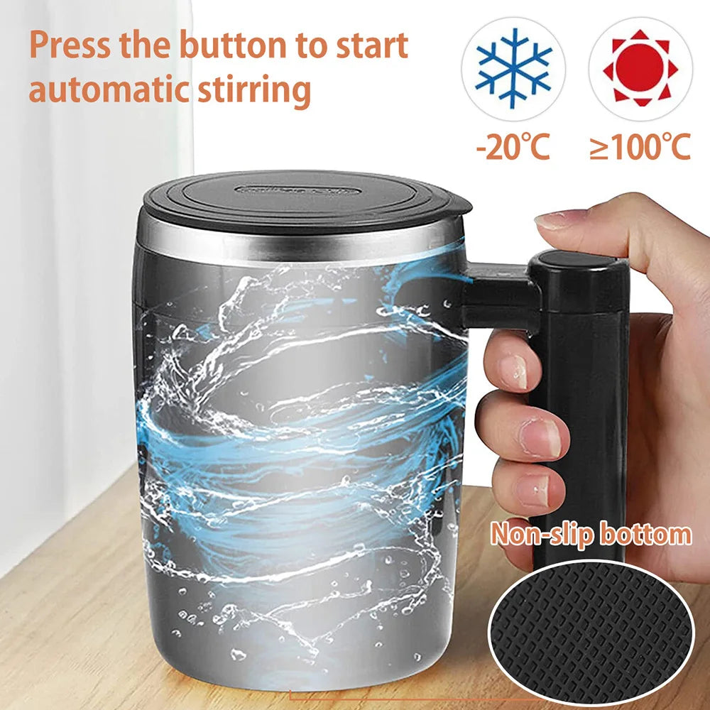 Taza Auto-Mezcladora USB Recargable – Acero Inoxidable para Café, Leche o Batidos