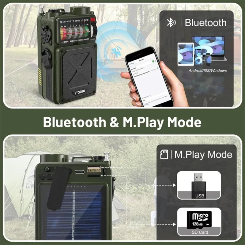 Radio Solar Portátil con AM/FM, Bluetooth y SOS
