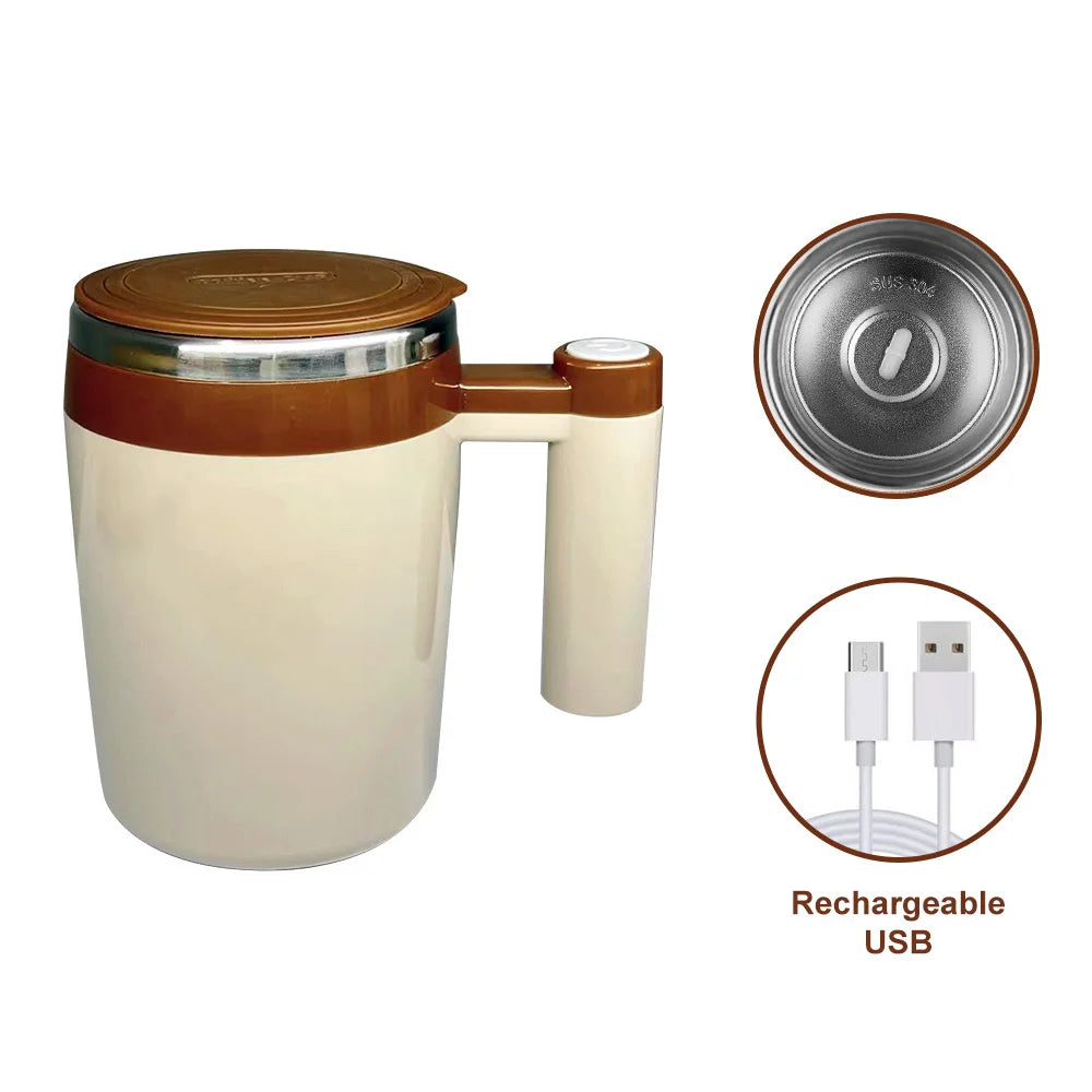 Taza Auto-Mezcladora USB Recargable – Acero Inoxidable para Café, Leche o Batidos