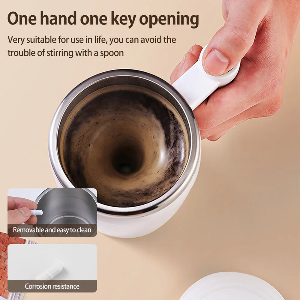 Taza Auto-Mezcladora USB Recargable – Acero Inoxidable para Café, Leche o Batidos