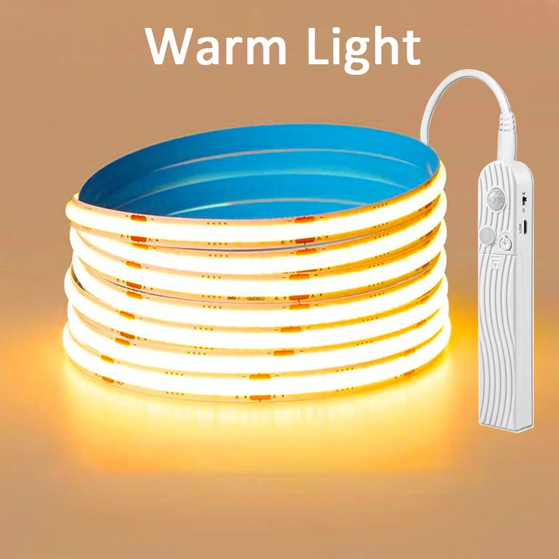 Tira LED con Sensor de Movimiento – Luz COB a Pilas para Escaleras, Armarios o Dormitorio
