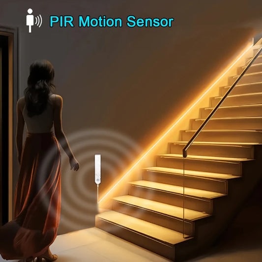 Tira LED con Sensor de Movimiento – Luz COB a Pilas para Escaleras, Armarios o Dormitorio