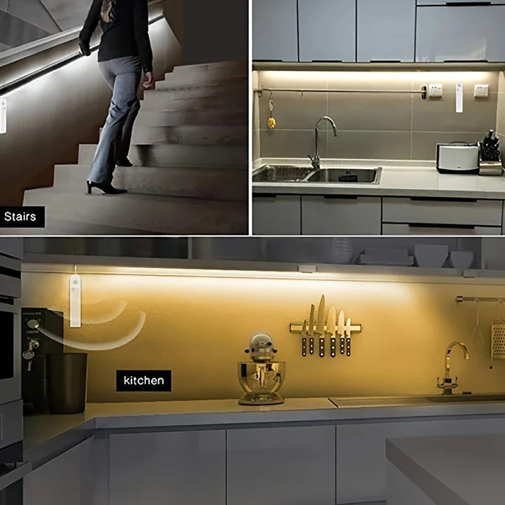 Tira LED con Sensor de Movimiento – Luz COB a Pilas para Escaleras, Armarios o Dormitorio